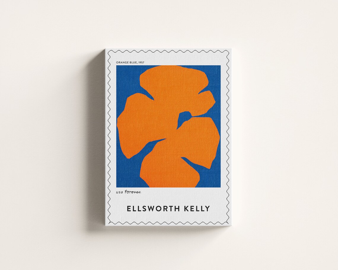 Ellsworth Kelly Orange Blue 1957 Bold Organic Shapes Stamp Art Poster - Image 2