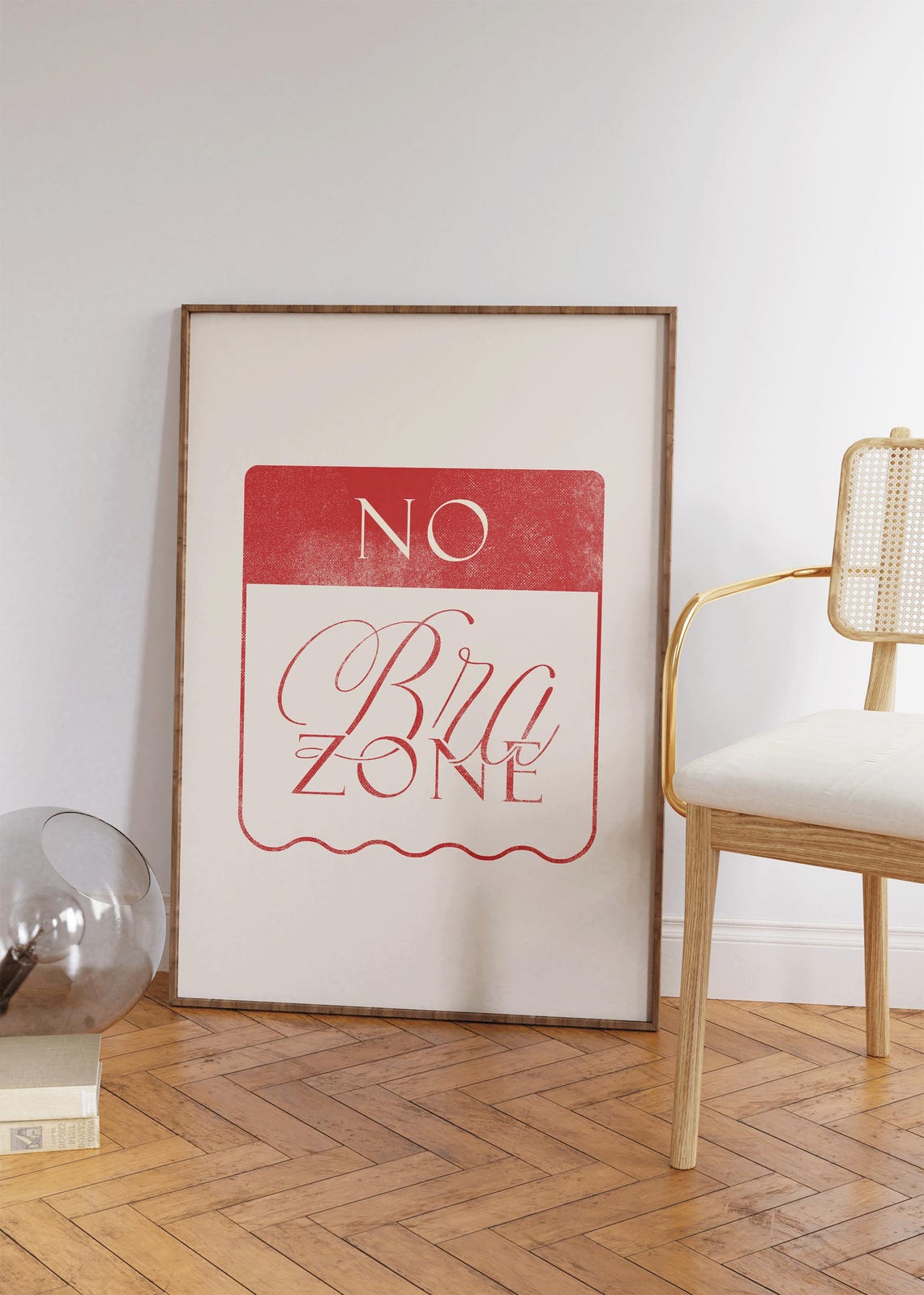 No Bra Zone Red Script Sign Print Funny Feminist Dorm Wall Art Poster - Image 4