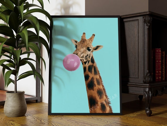 Bubblegum Giraffe Pop Art Print, Quirky Decor
