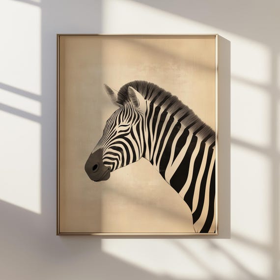 Ukiyoe Zebra Print Japanese Wall Art Safari Animal Poster Minimalist Black And White Decor Instant
