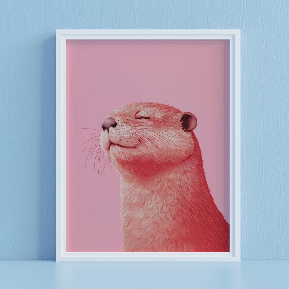 Serene Blush Pink Otter Portrait Minimal Pastel Animal Art Poster - Image 2