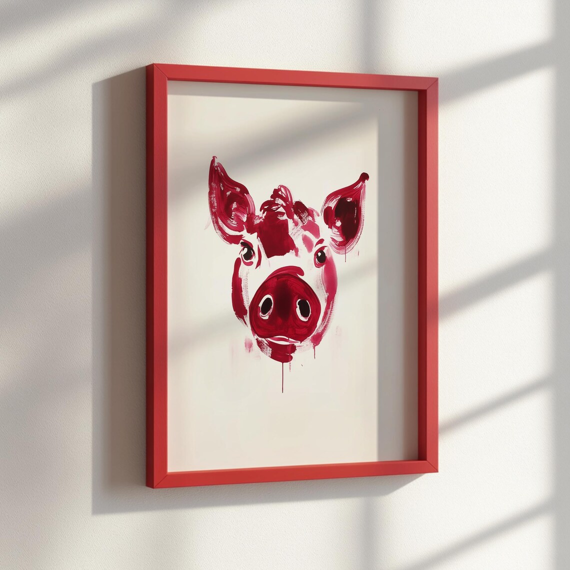 Red Ink Sumie Pig Minimalist Japanese Brush Painting Zen Poster - Image 2