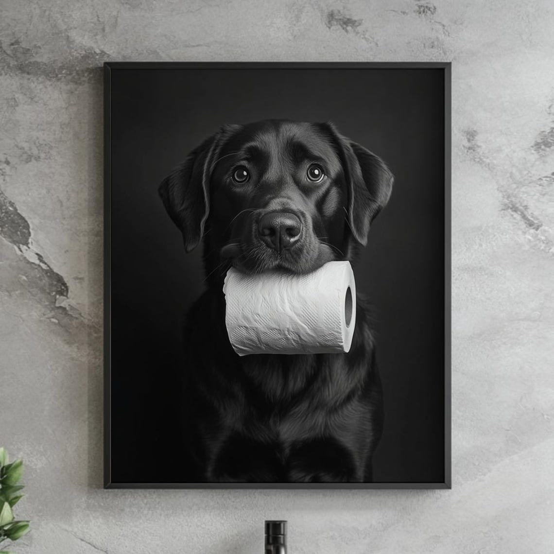 Funny Black Labrador Bathroom Wall Art Print