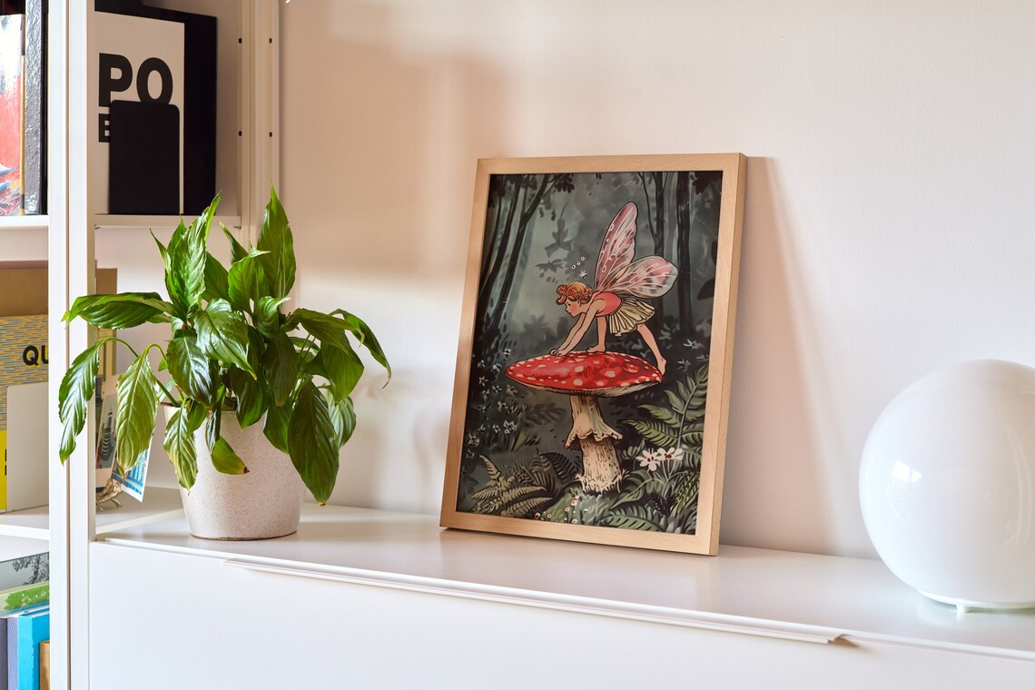 Fairy Climbing Toadstool, Storybook Illustration - Image 3