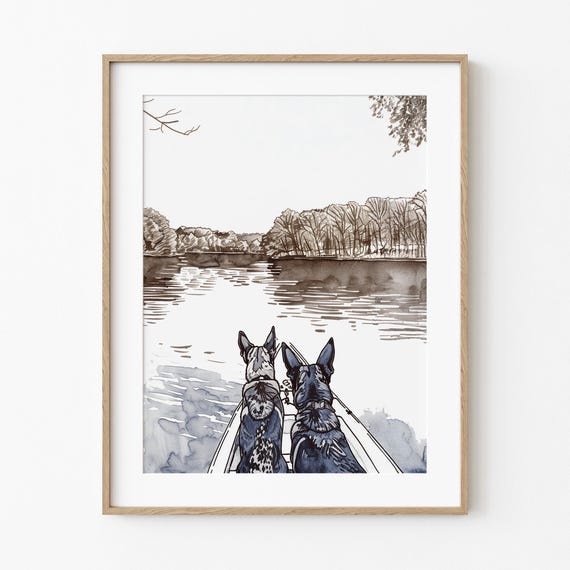 Peaceful Autumn Dogs German Shepherd Fall Dog Sketch Art Lovers Print Season Wall Decor Warm Brown Blues