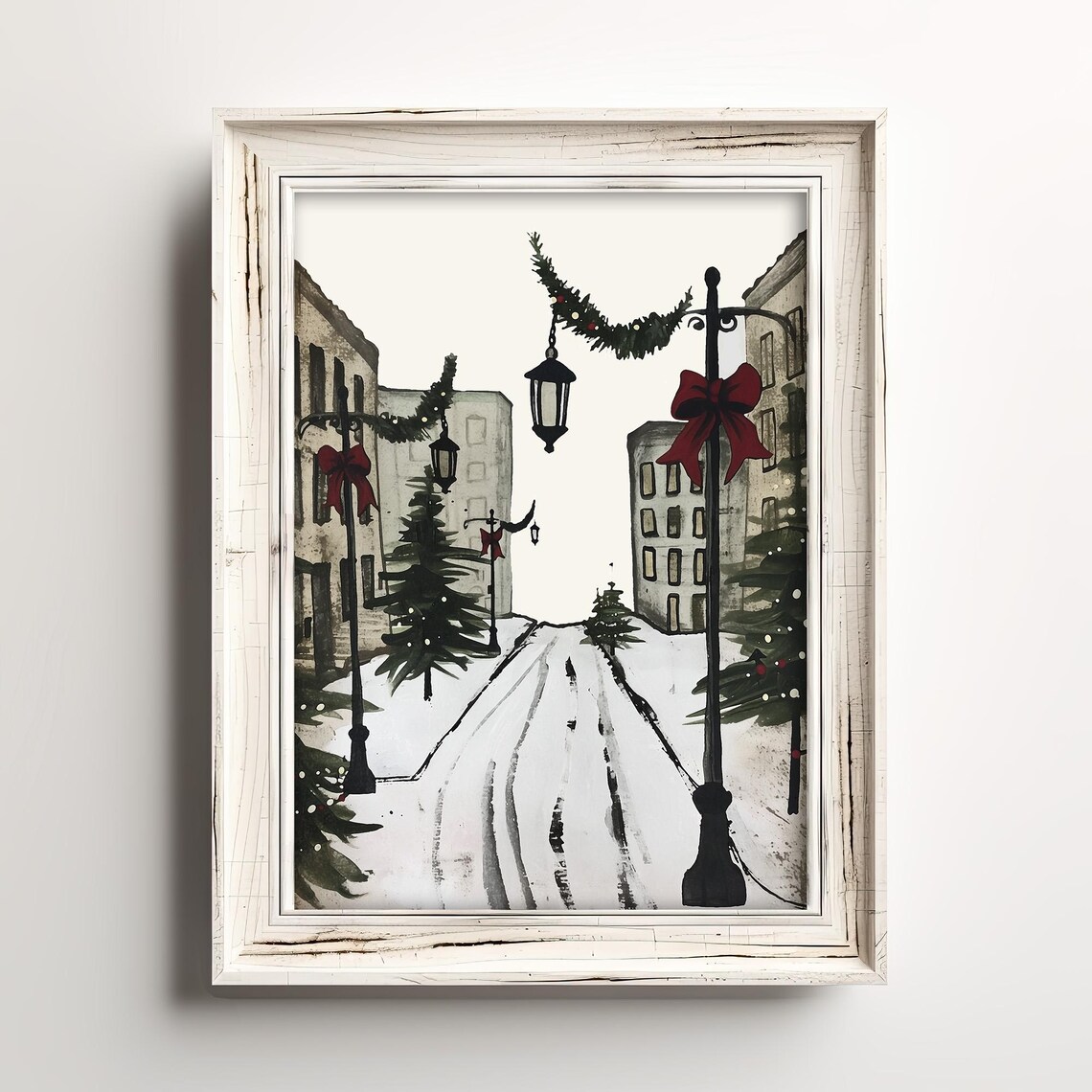 1940s Downtown Painting Vintage Christmas Poster