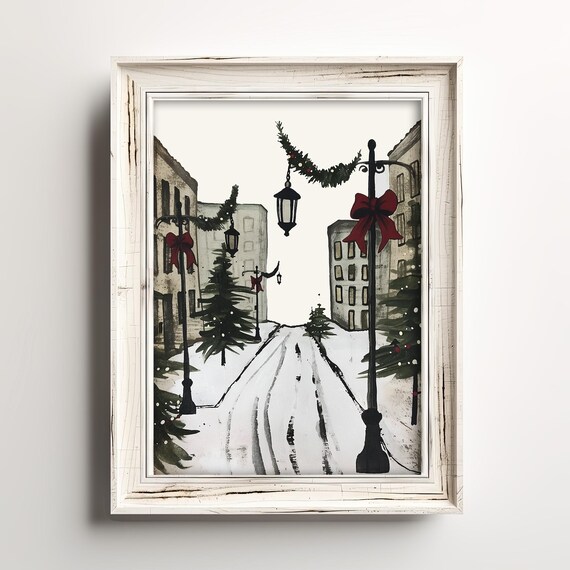 1940s Downtown Painting Vintage Christmas Poster