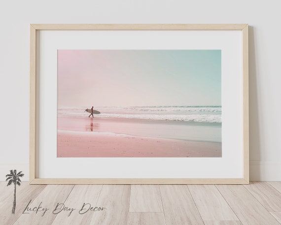 Surfing Print Morning Surfer Neutral Beach Decor Tropical Surf Art Sea Surfboard Poster Lover Coastline