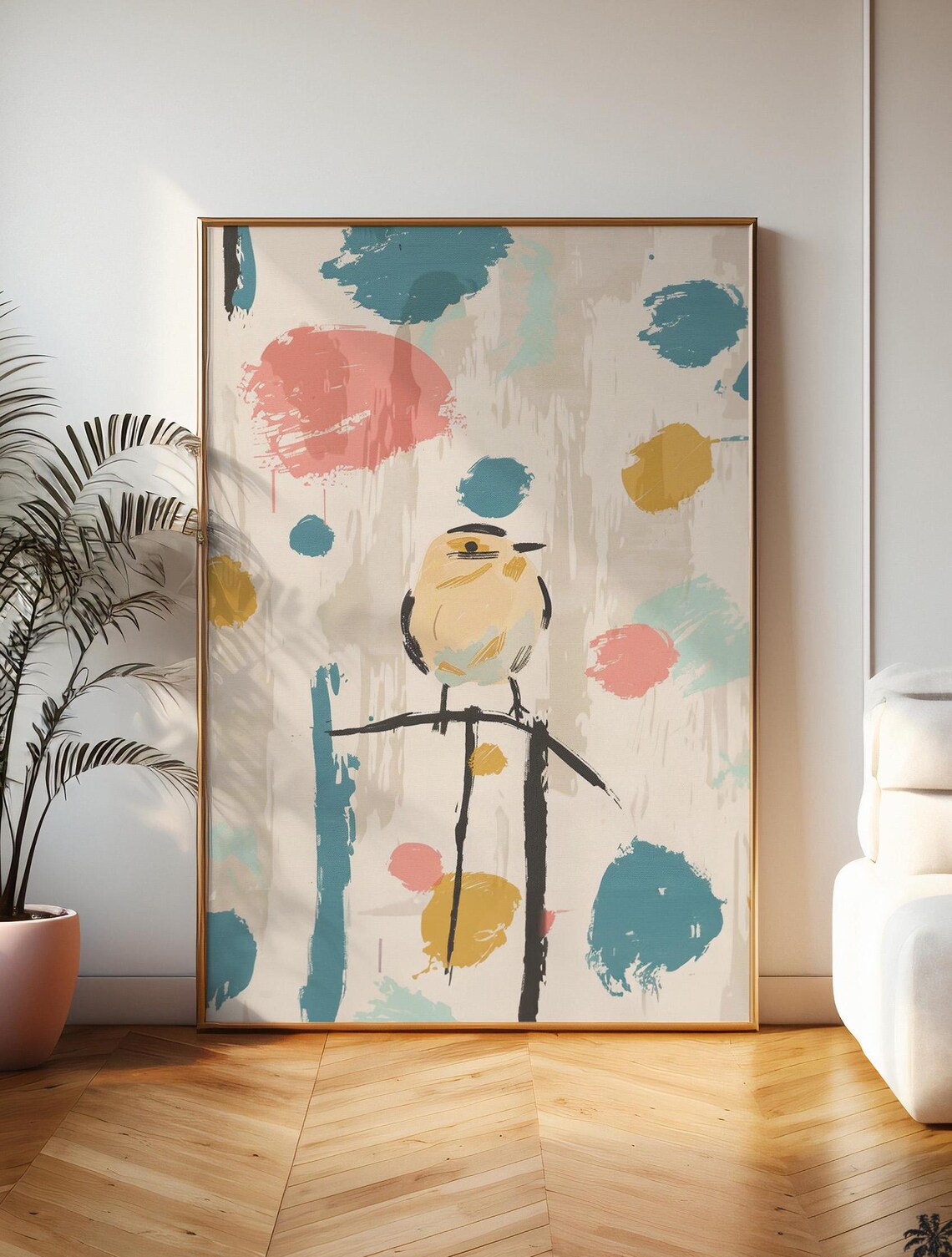 Abstract Songbird Pastel Color Splash Modern Bird Art Poster