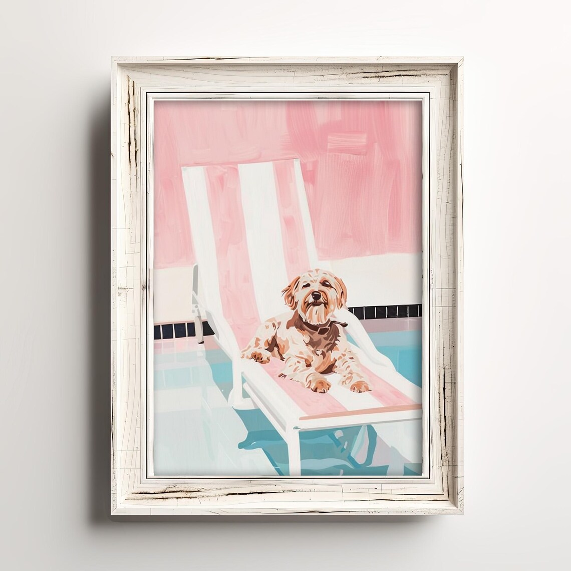 Cavapoo Poolside Lounger Retro Pastel Poster
