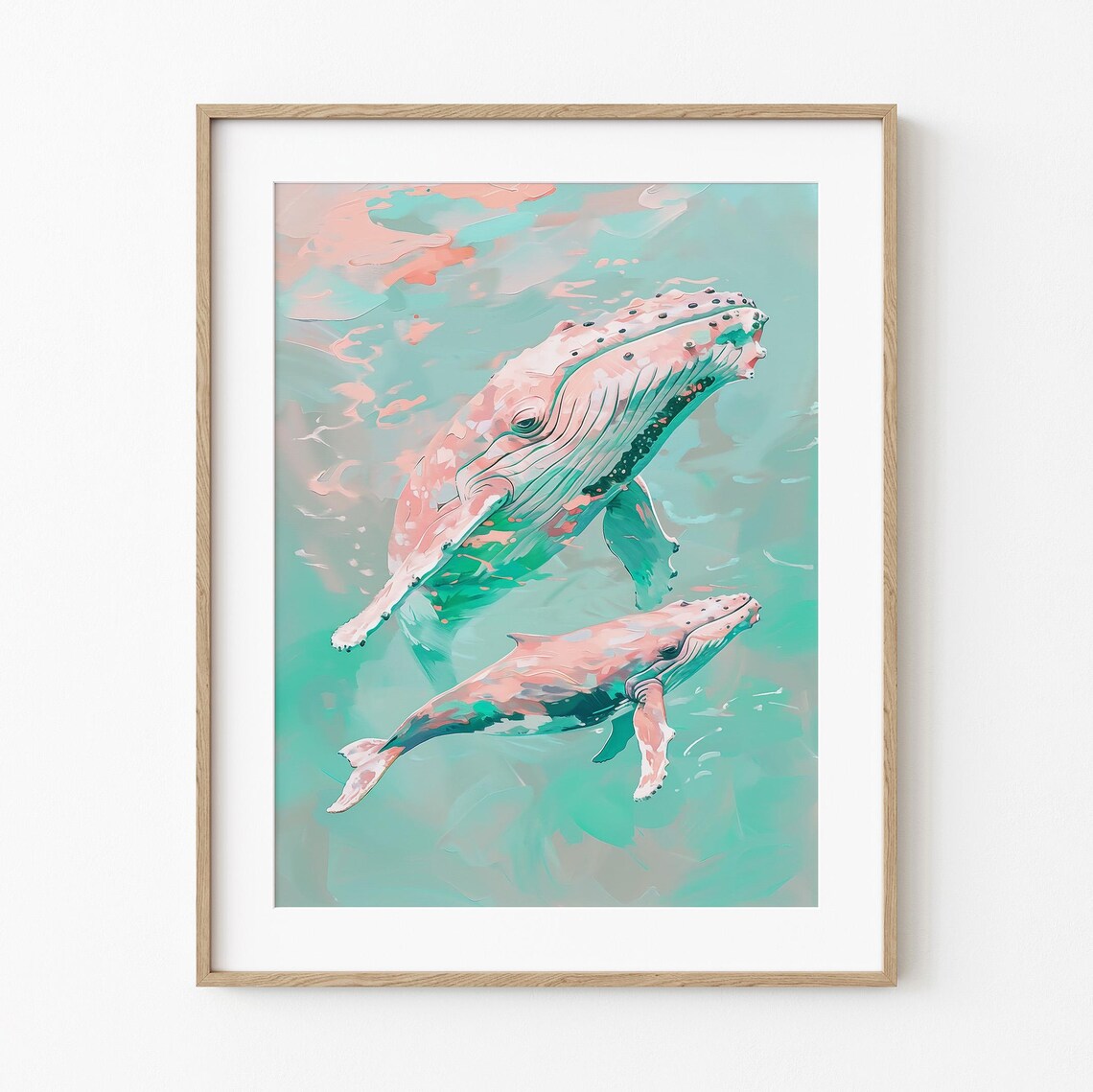 Humpback Whales Ocean Painting, Coastal Wall Art Print