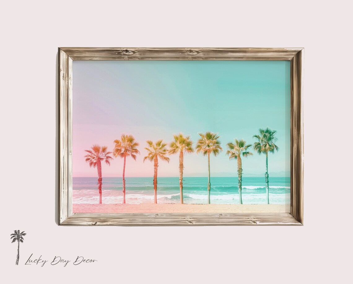 Surfer Print Palm Tree Row, Neutral Beach Decor