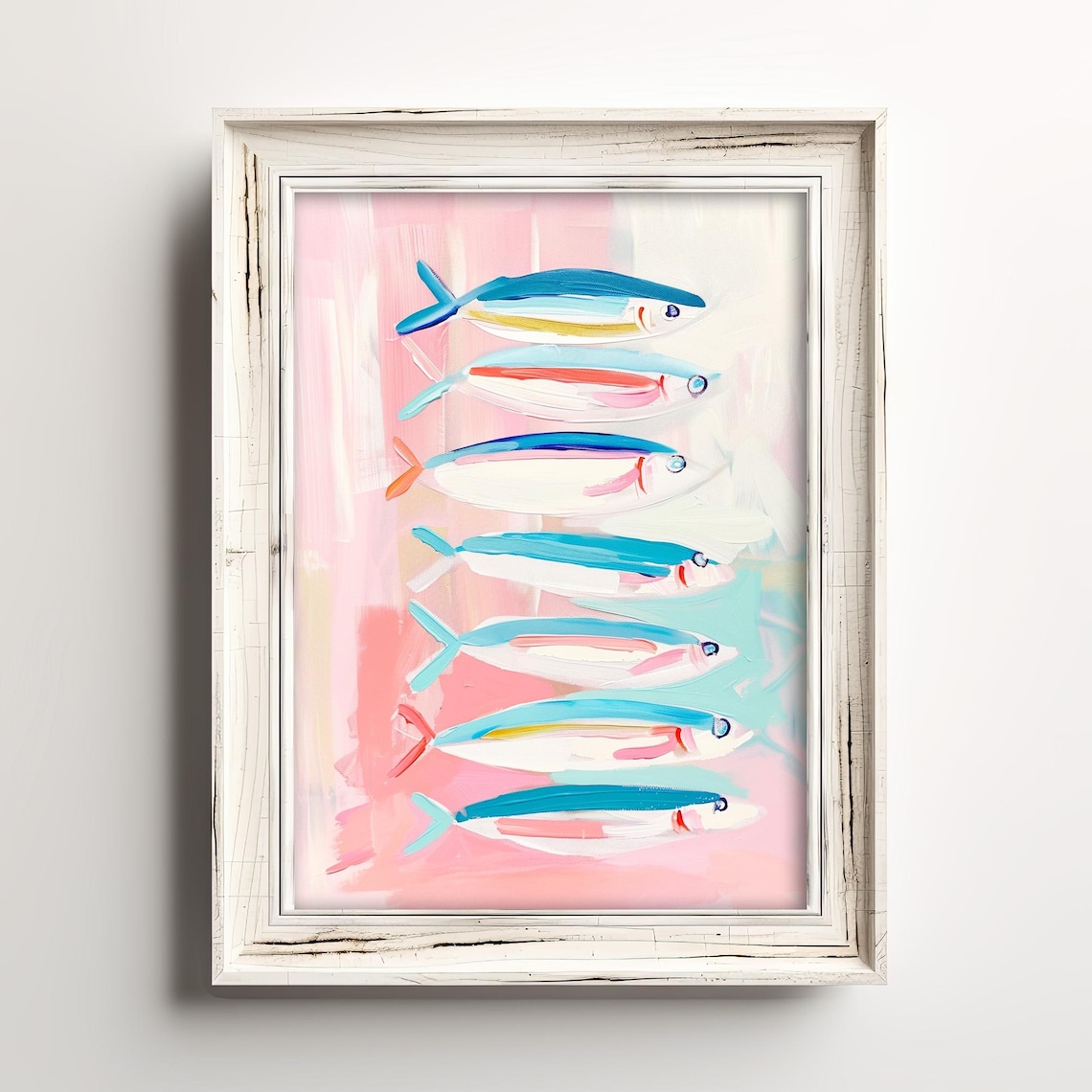Stacked Colorful Fish Pastel Pink Watercolor Coastal Nautical Painting Poster