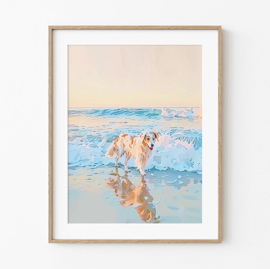 Happy Australian Shepherd Poster Running Joyfully In Ocean Surf Art