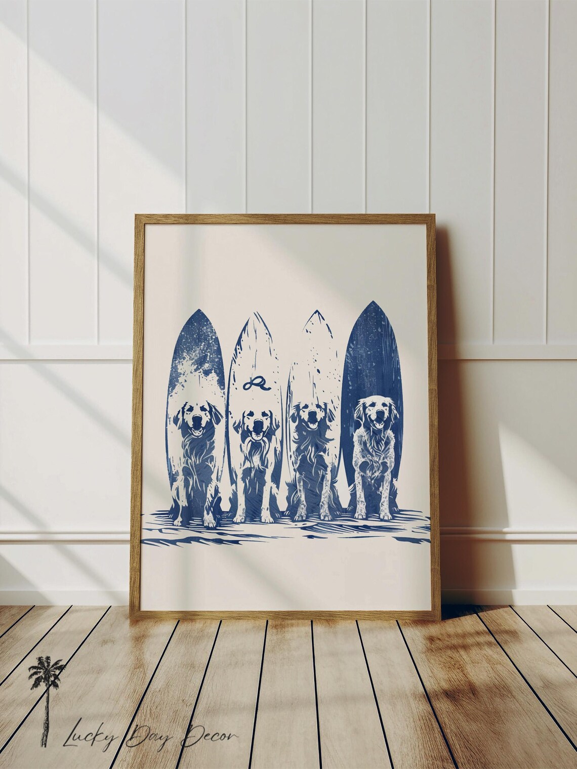 Golden Retrievers Surf's Up Coastal Dog Art Print