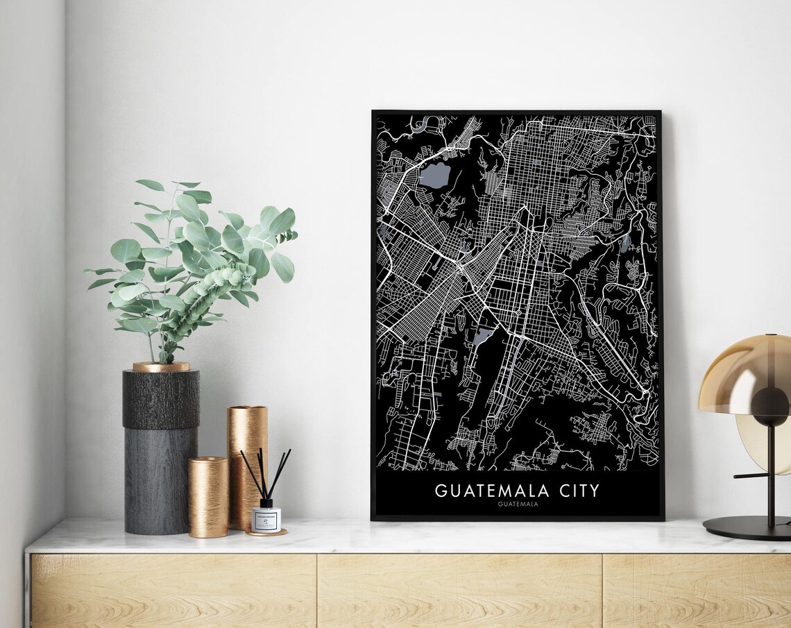 Guatemala City Black Minimal Street Map Urban Decor Art Poster