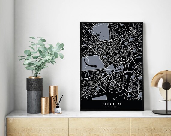 London United Kingdom Elegant Bold Black City Street Map Poster