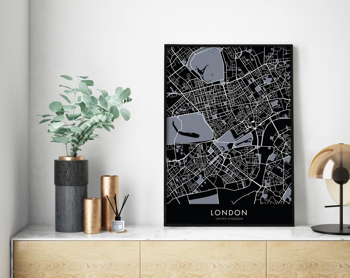 London United Kingdom Elegant Bold Black City Street Map Poster