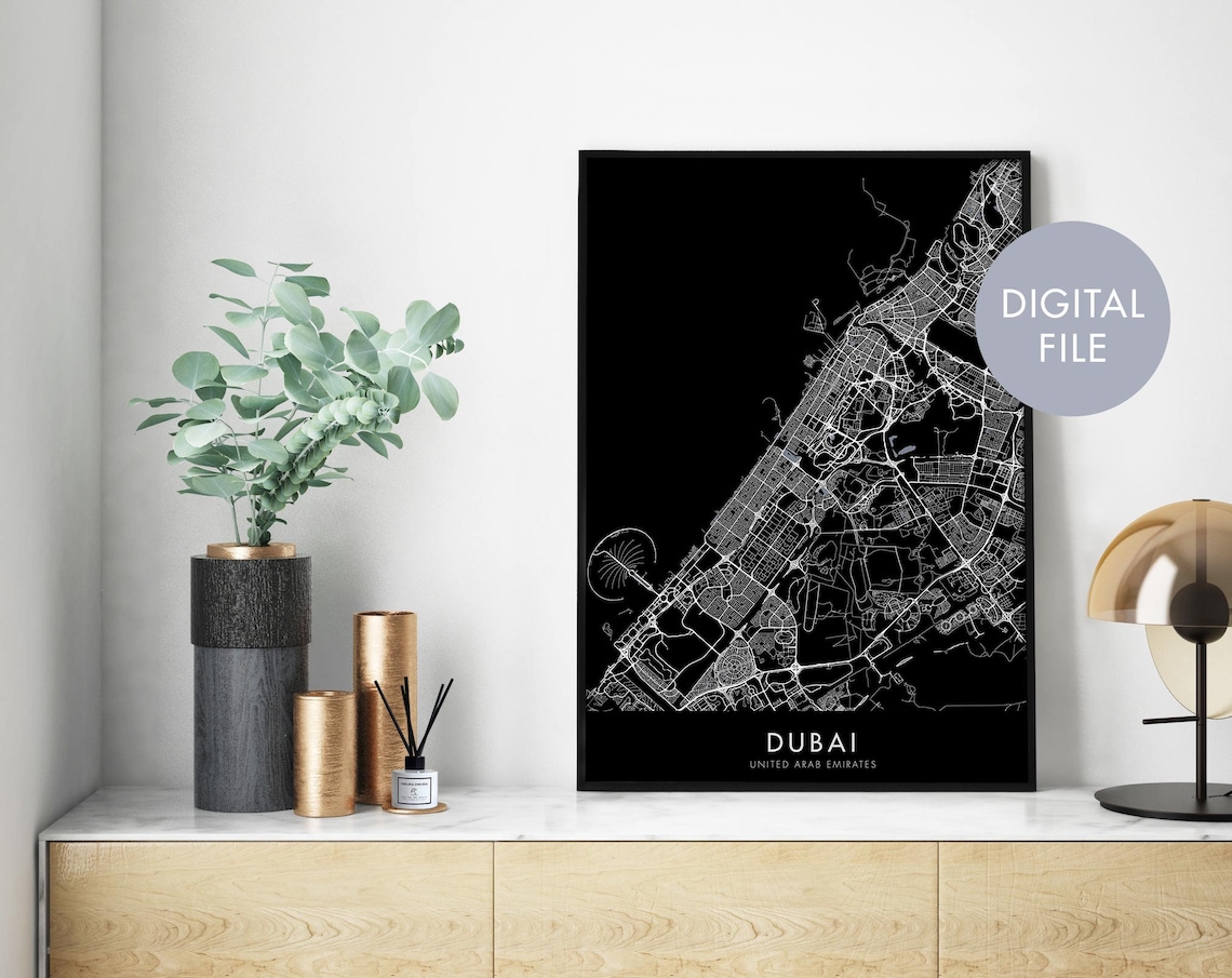 Dubai City Map Art Print, Travel Wall Art