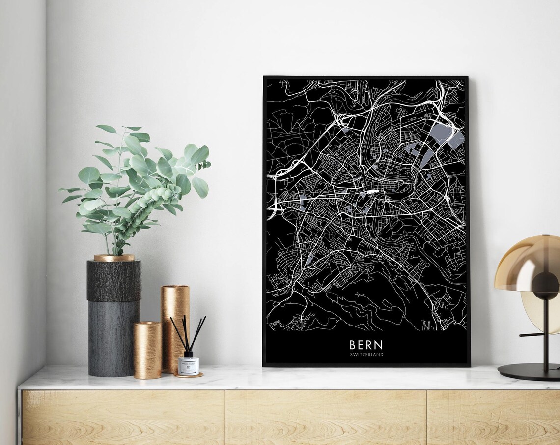 Bern Switzerland City Map Art Print, Travel Poster