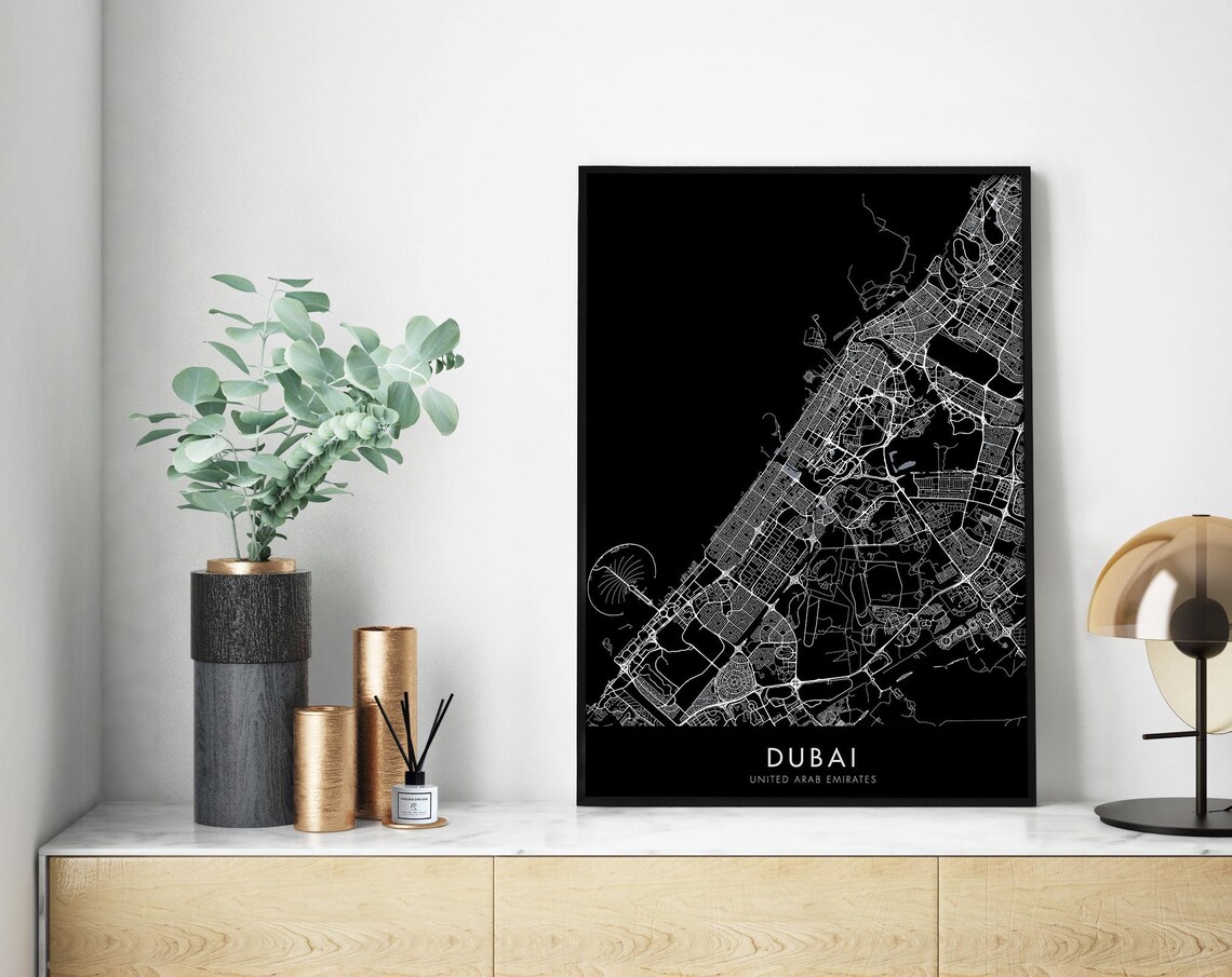 Dubai United Arab Emirates Minimalist Black City Map Wall Art