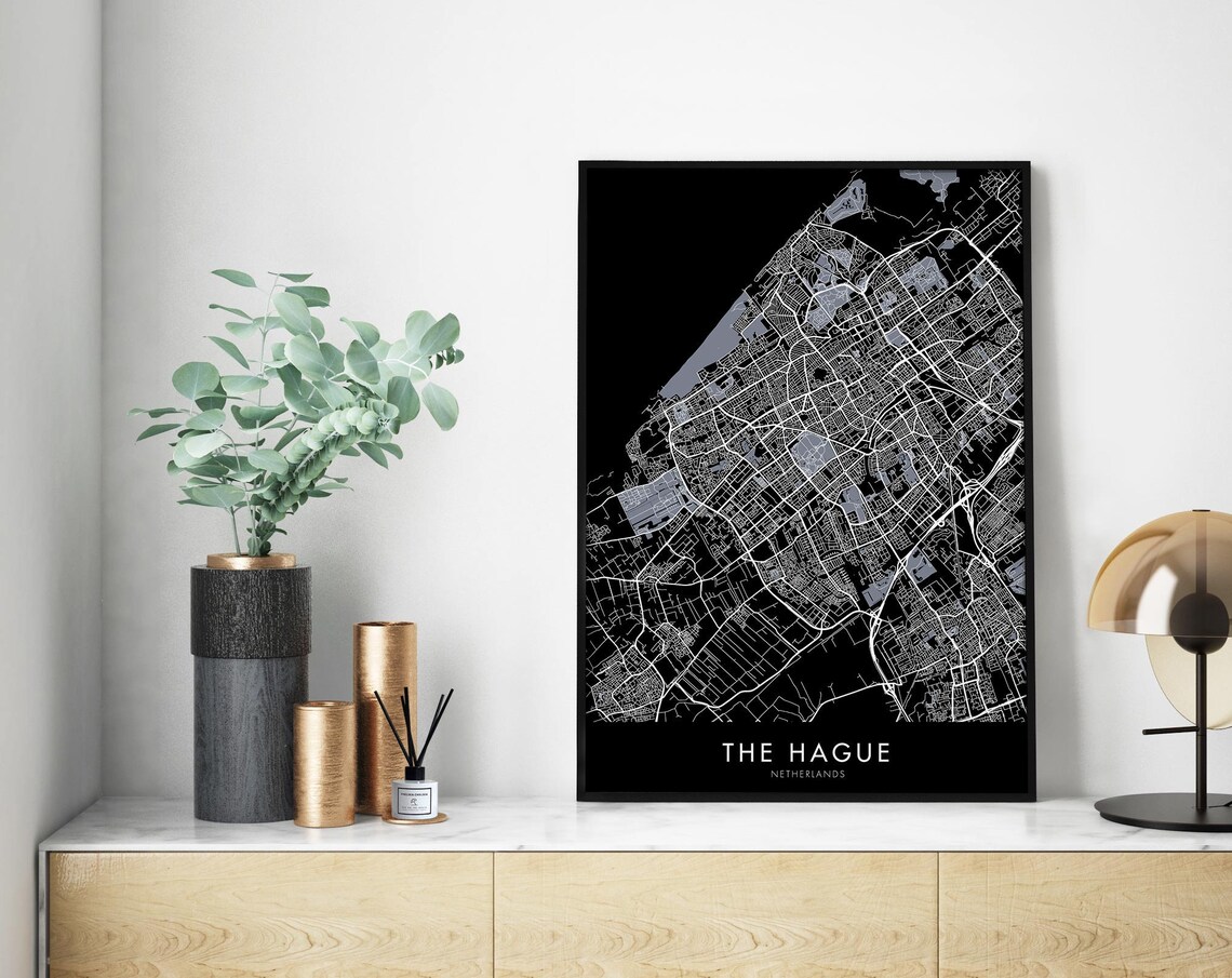 The Hague Netherlands Night Map Poster Black Background City Art