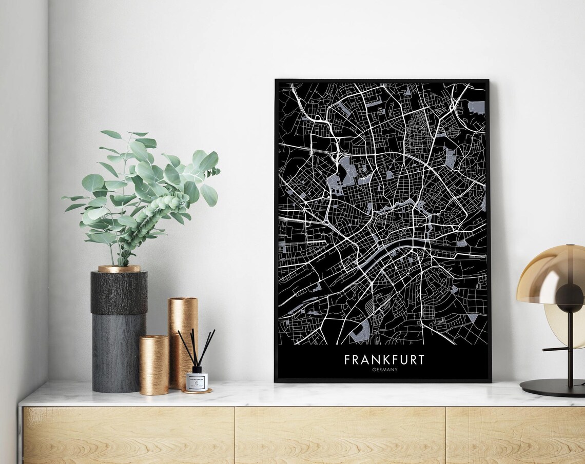 Frankfurt Germany City Street Map Black Minimalist Wall Poster