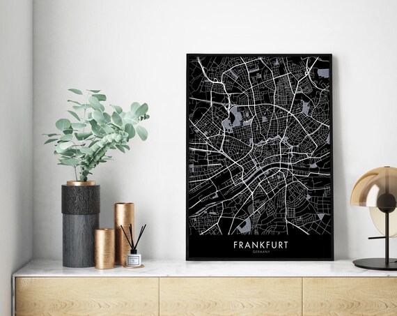 Frankfurt Germany City Street Map Black Minimalist Wall Poster