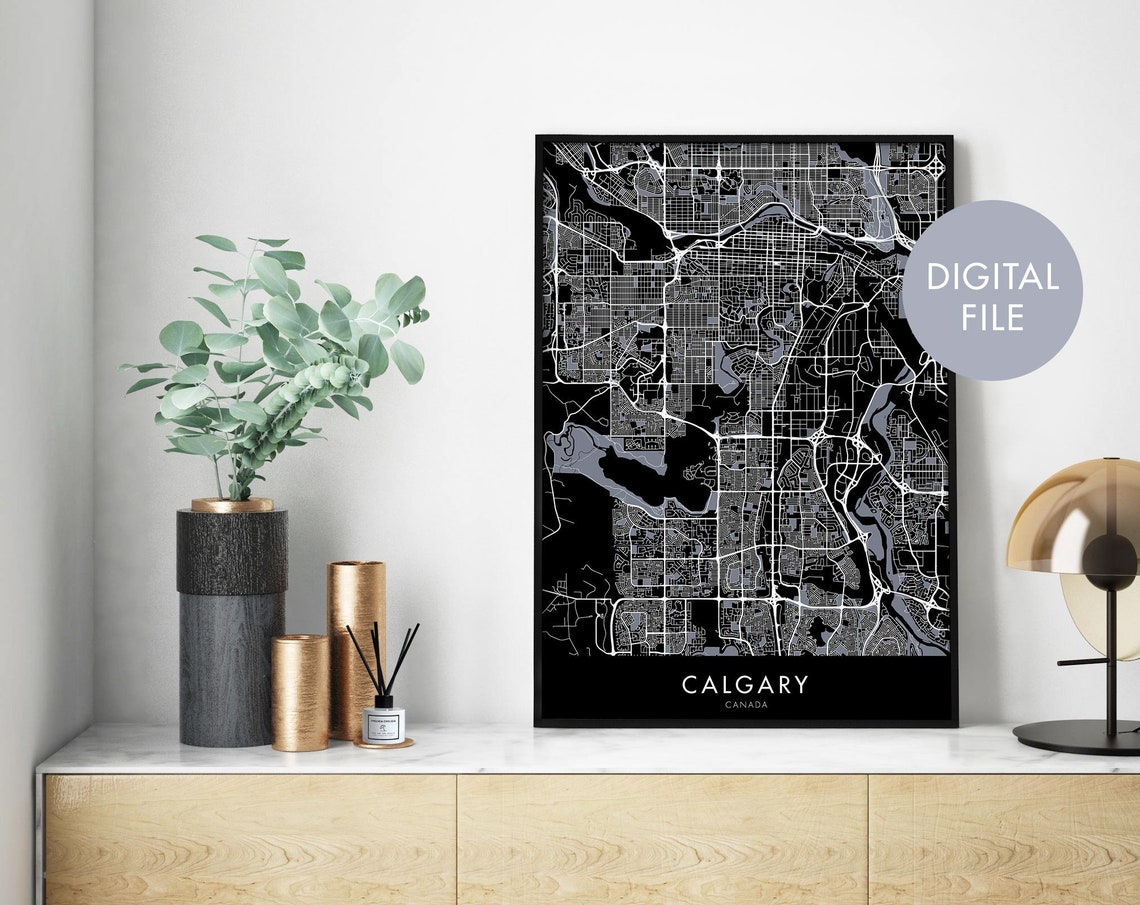 Calgary Canada Black And White Minimalist City Street Map Poster