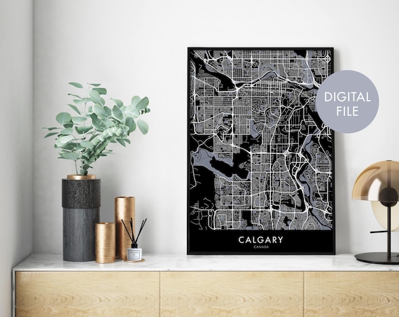 Calgary Canada Black And White Minimalist City Street Map Poster