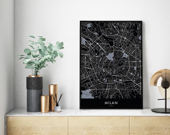 Milan Italy Bold Black Fashion Capital City Street Map Poster