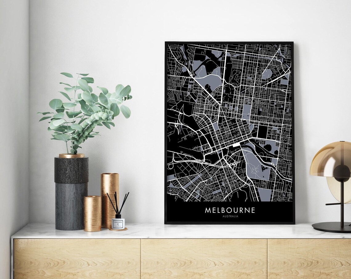 Melbourne City Map Art Print, Travel Poster