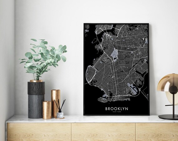 Brooklyn New York Black and White Minimalist City Map Poster