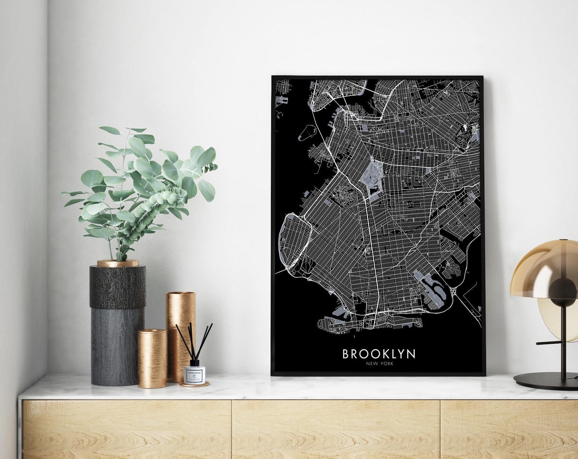 Brooklyn New York Black and White Minimalist City Map Poster