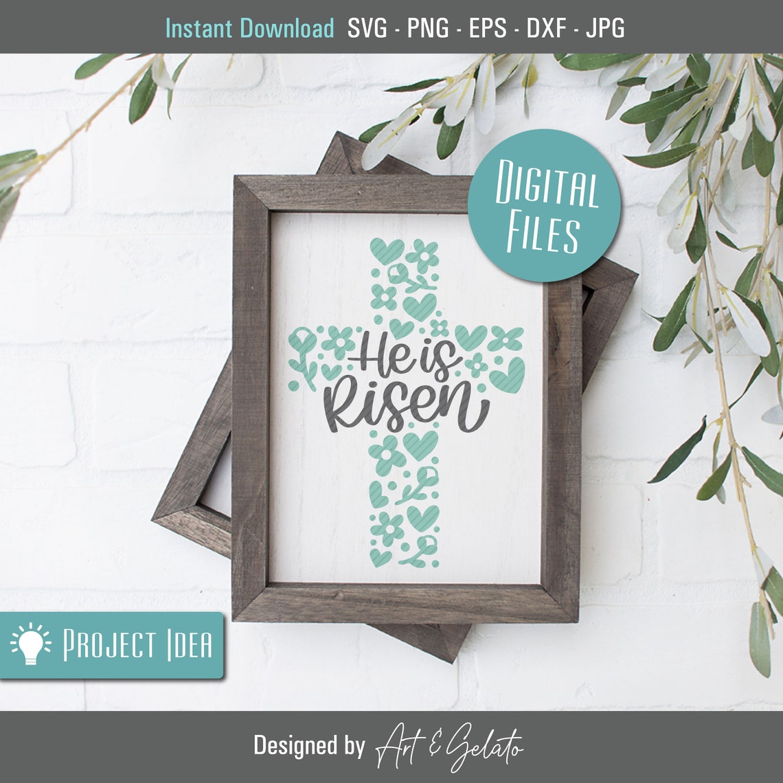 He Is Risen Floral Cross Easter Faith Cut File Design Poster - Image 3
