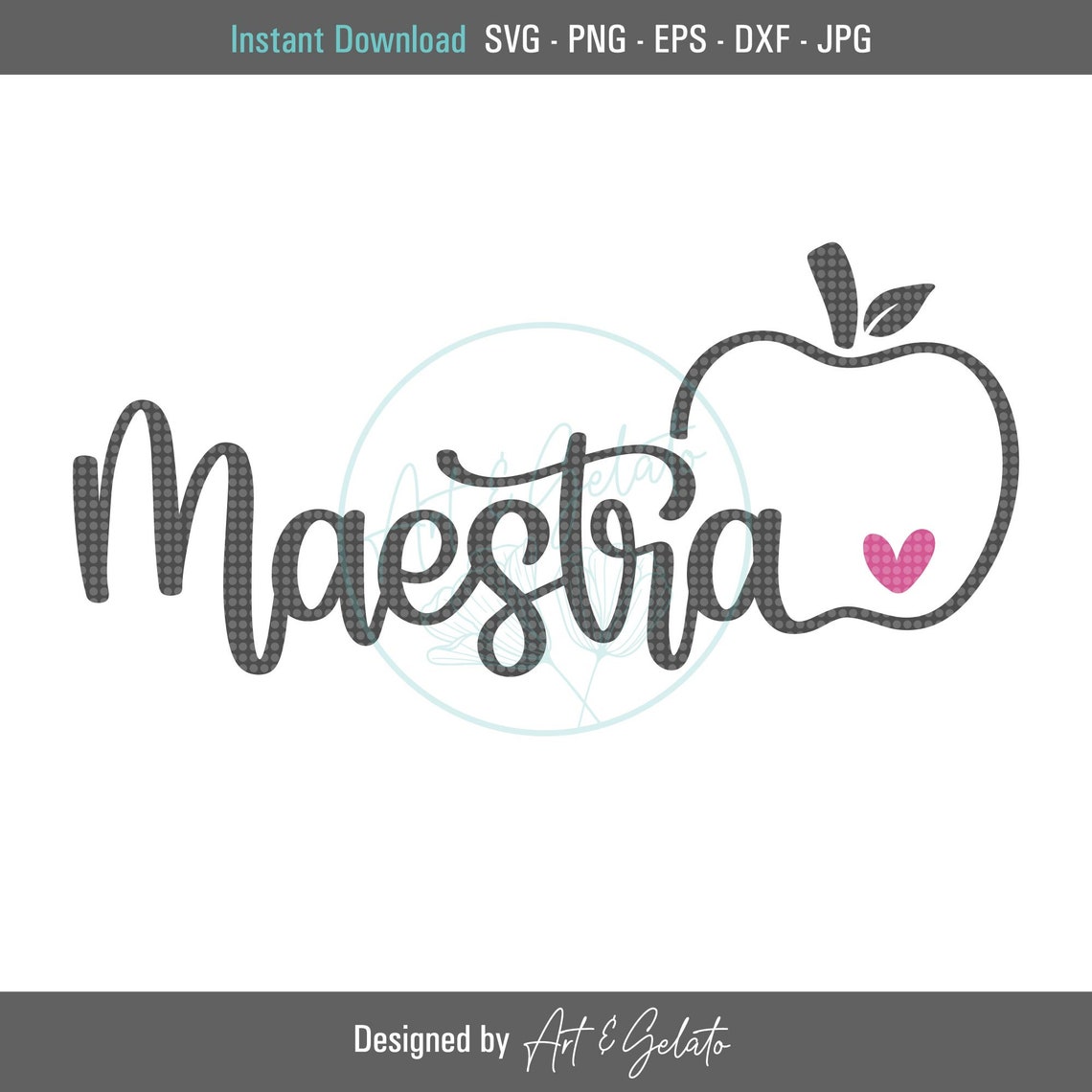 Maestra Spanish Teacher Apple Script Pink Heart SVG Design Poster