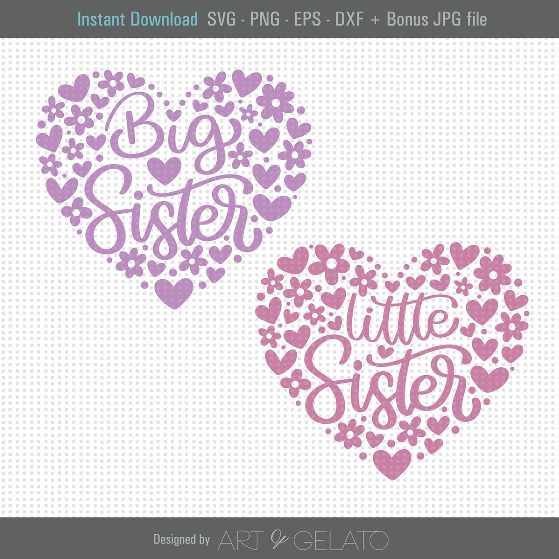 Big Sister Little Sister Matching Floral Heart Cut File Poster