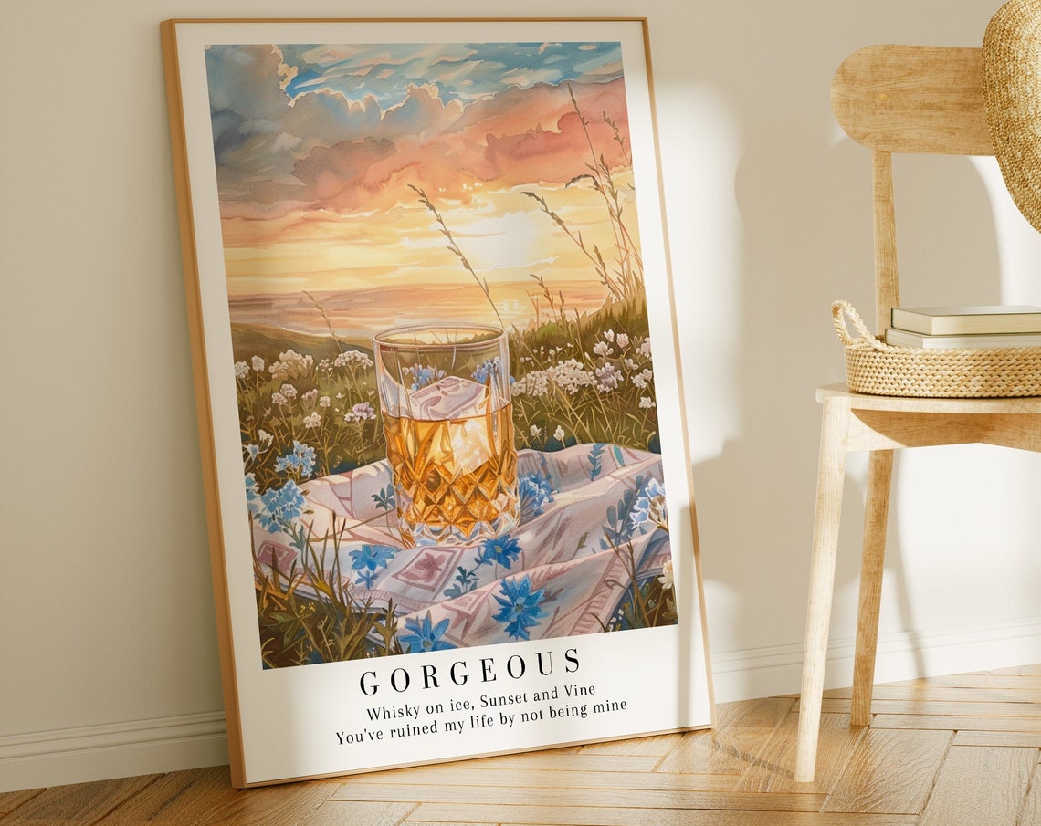Gorgeous Taylor Swift Whisky Sunset Picnic Watercolor Lyric Poster