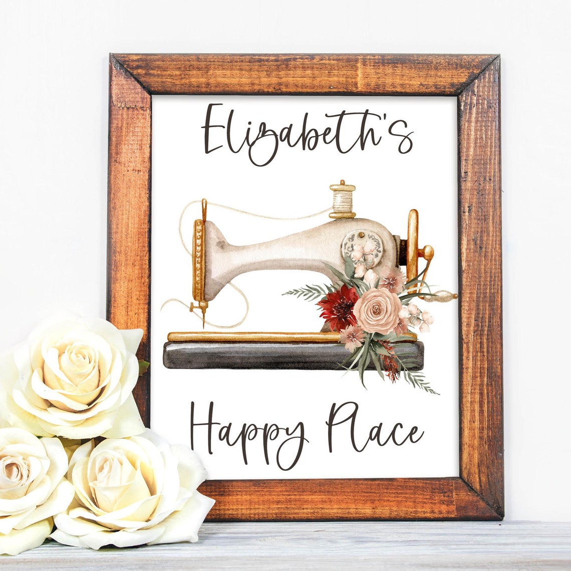 Personalized Happy Place Sewing Machine Craft Room Art Print