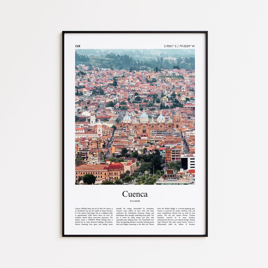 Cuenca Ecuador Colonial Old Town Cathedral Domes Aerial View Poster
