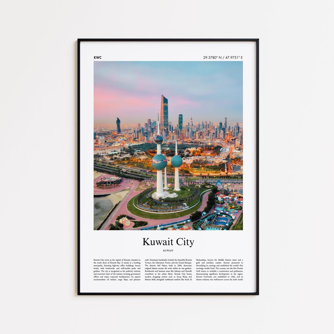 Kuwait City Kuwait Towers Sunset Skyline Photo Travel Poster