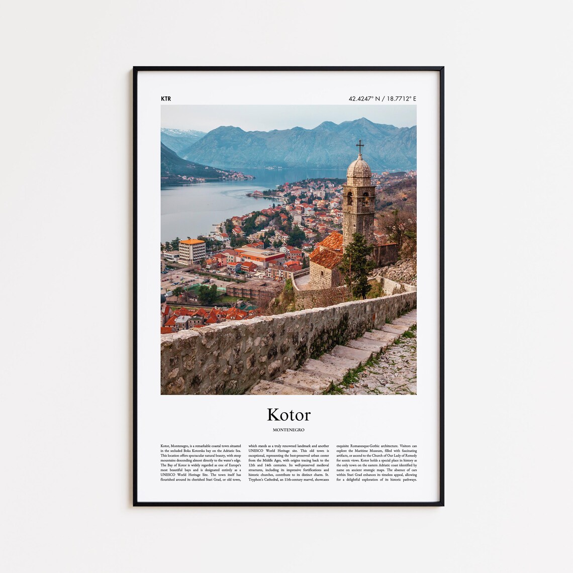 Kotor Montenegro Bay Old Town Fortress Walls Photo Travel Poster