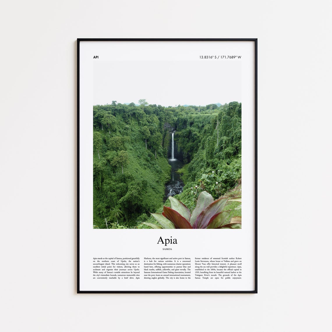 Apia Samoa Tropical Rainforest Waterfall Cascade Minimalist Poster