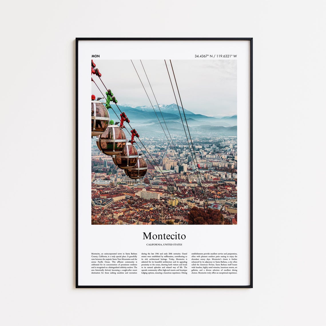 Montecito California Cable Car City View Travel Photo Poster