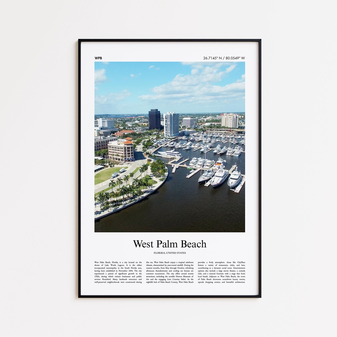 West Palm Beach Florida Marina Yachts Aerial Minimalist Travel Poster