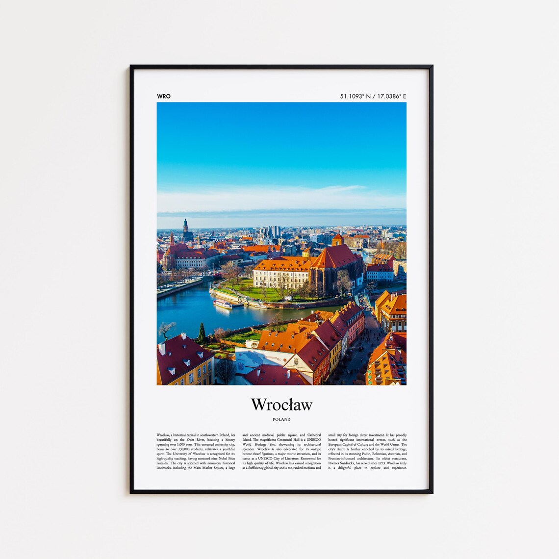 Wroclaw Poland Riverside Old Town City Aerial Photo Travel Poster