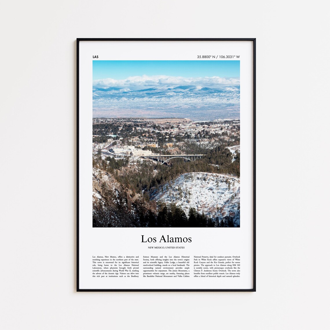 Los Alamos New Mexico Snowy Mountain Town Travel Photo Poster