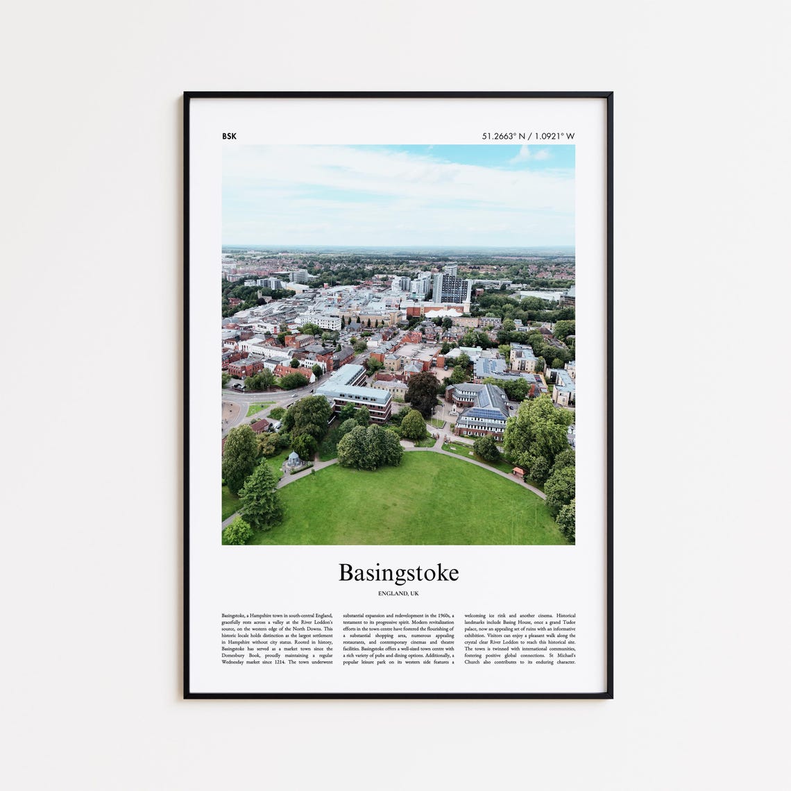 Basingstoke England Market Town Aerial View Photo Keepsake Poster