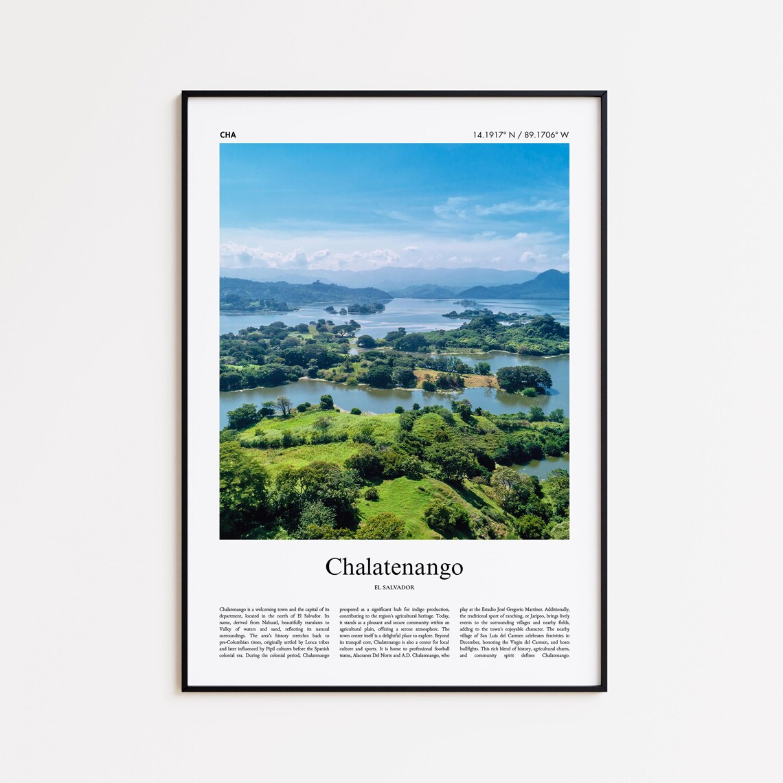 Chalatenango El Salvador Green Lake and Rolling Hills Travel Poster