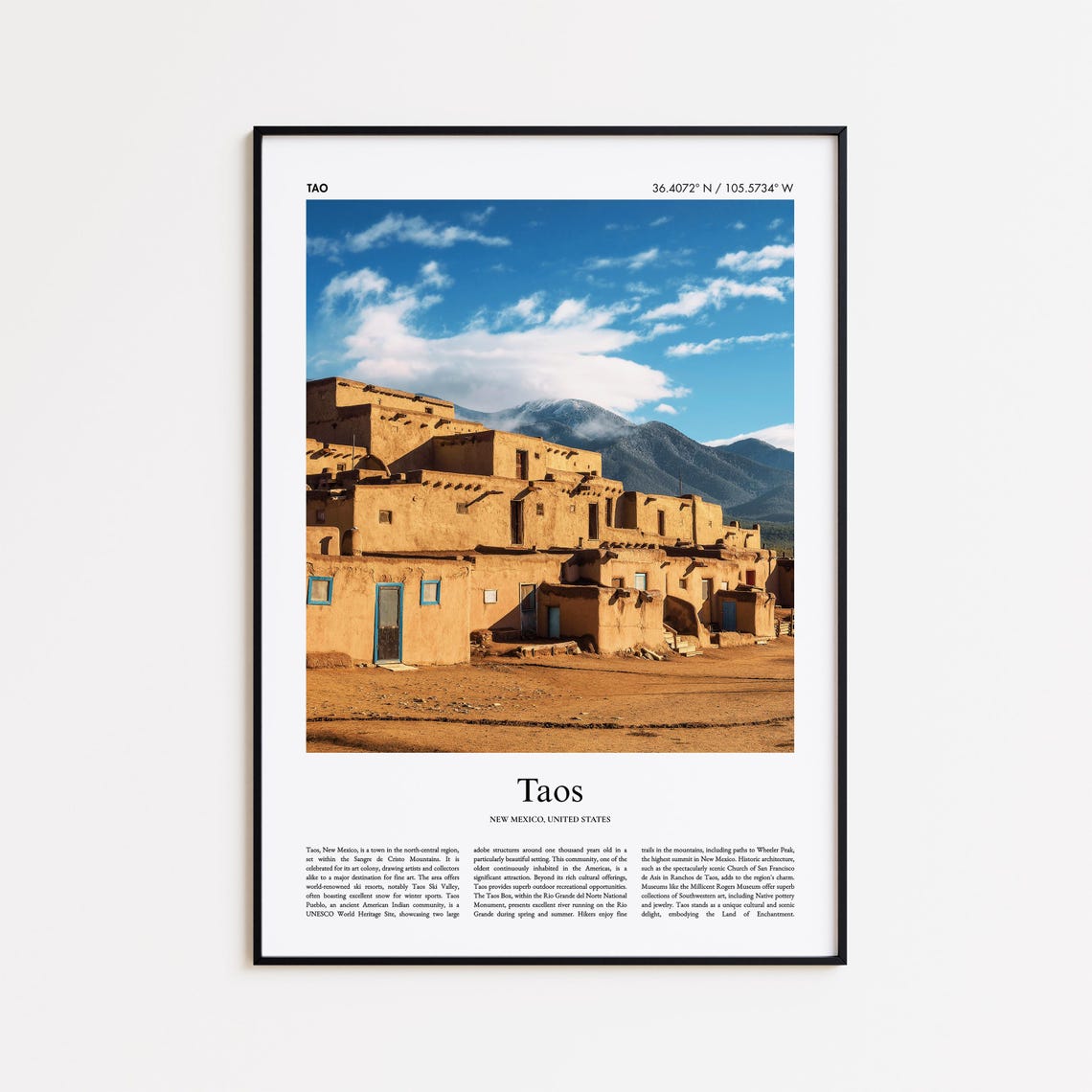 Taos New Mexico Adobe Pueblo Desert Southwest Mountain Poster